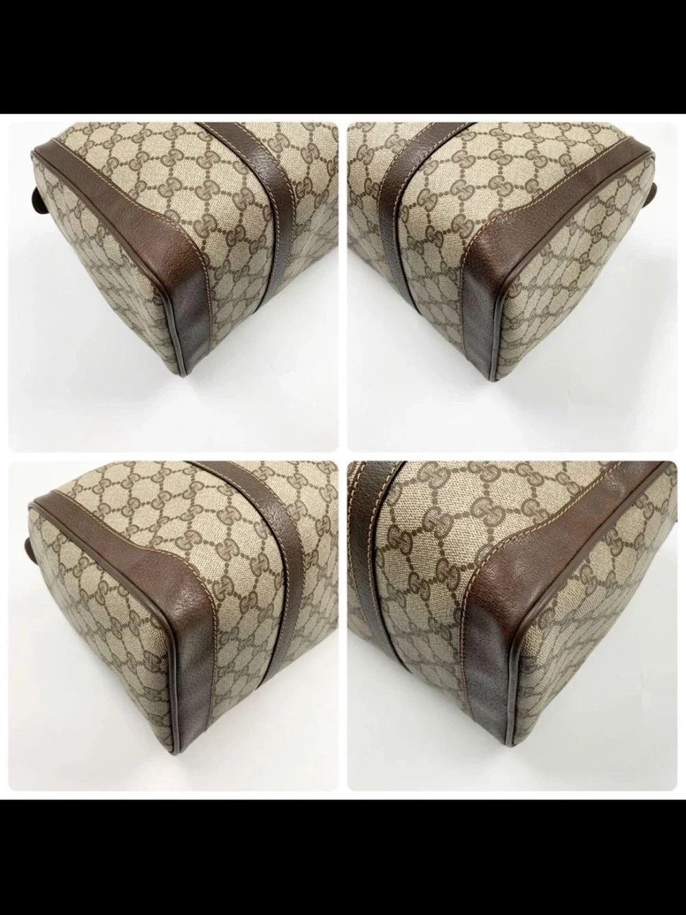 Gucci Brown & Beige GG Supreme Canvas Satchel with Leather Trim